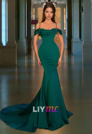 Off-Shoulder Straps Sleek Mermaid Prom Dress
