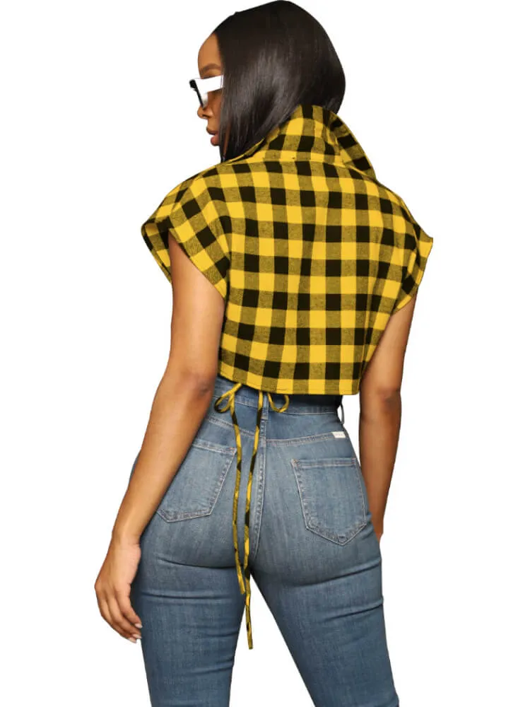 Plaid Print Strappy Irregular Sleeveless Shirt