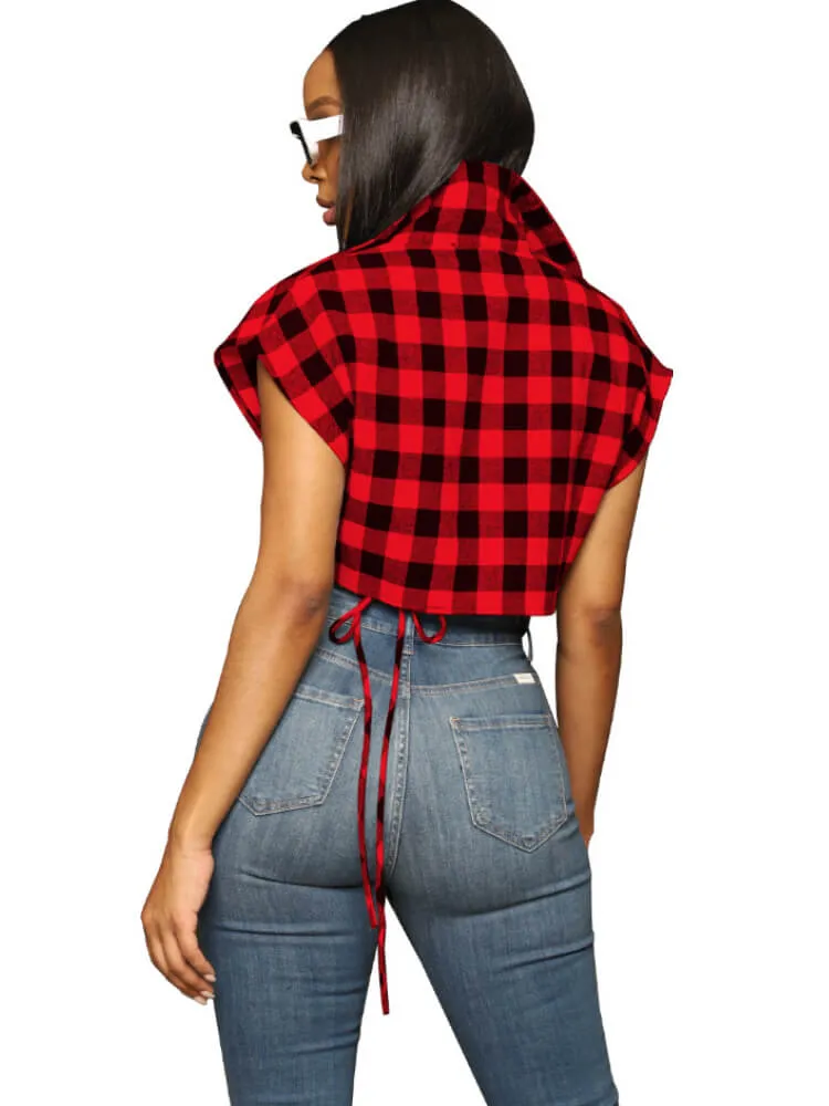 Plaid Print Strappy Irregular Sleeveless Shirt