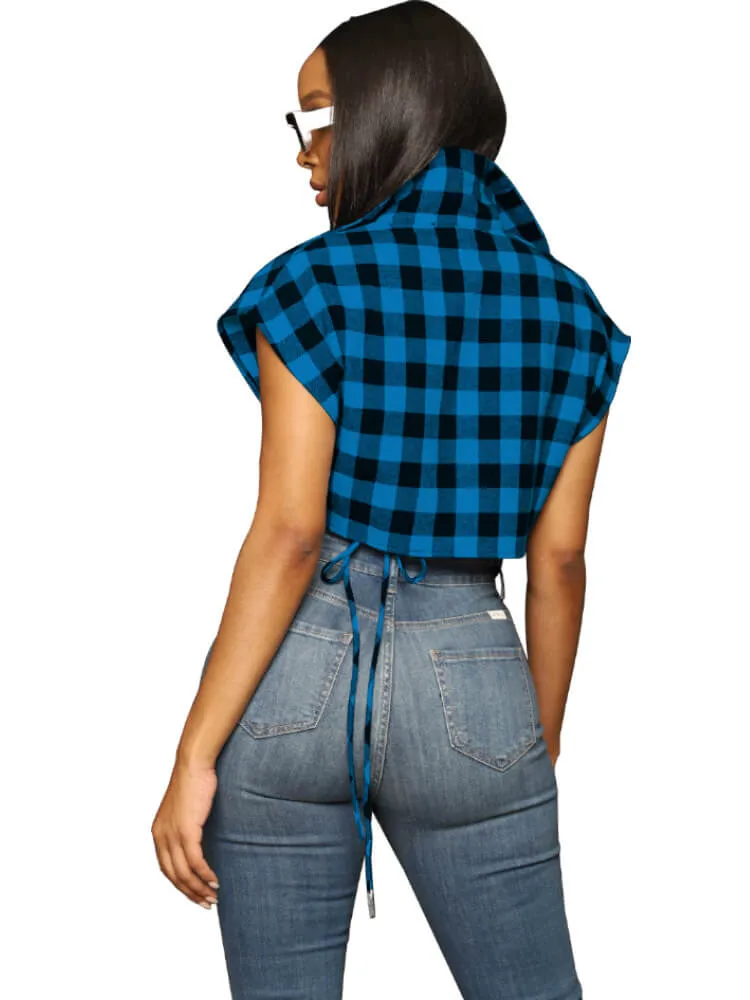 Plaid Print Strappy Irregular Sleeveless Shirt