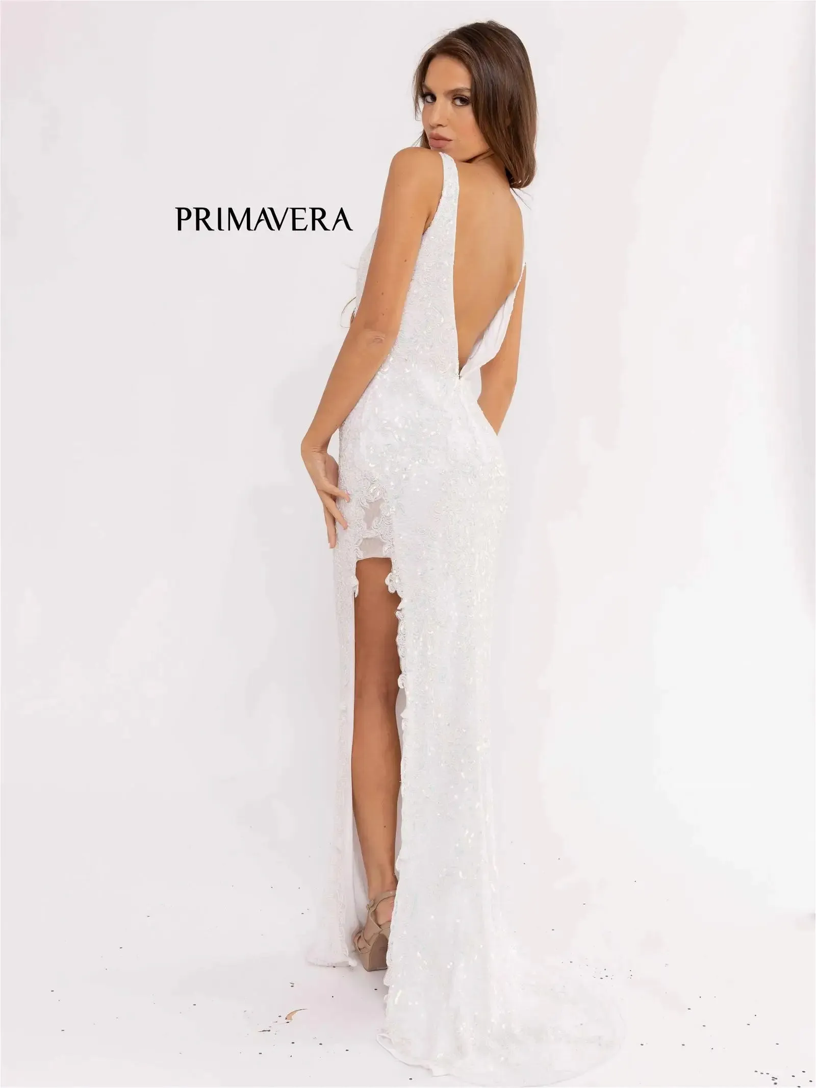 Primavera Couture 3953 Long Beaded Sequin Side Slit Prom Dress Formal Pageant Gown V Neck