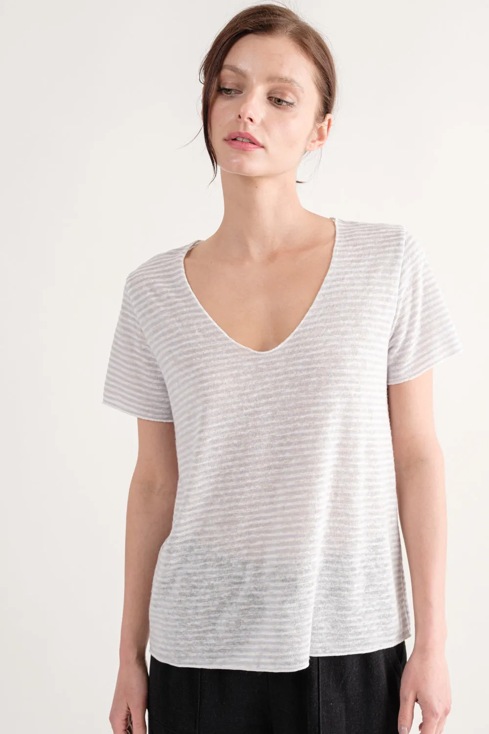 Purple Slubby V Neck Tee