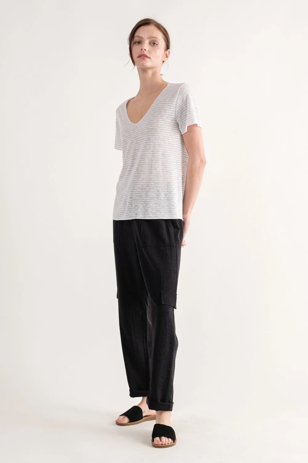 Purple Slubby V Neck Tee