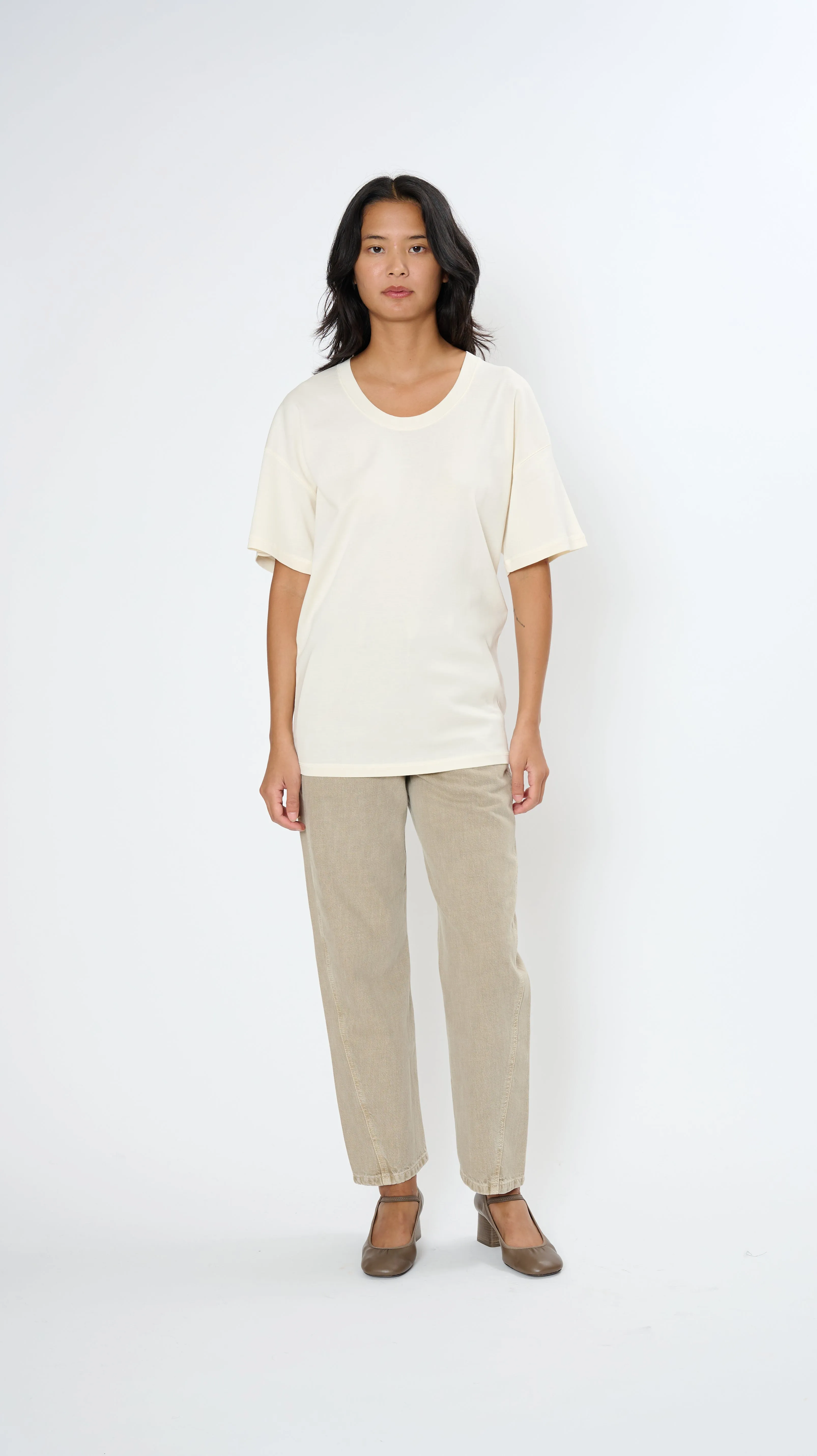 Rib T-Shirt in Light Cream