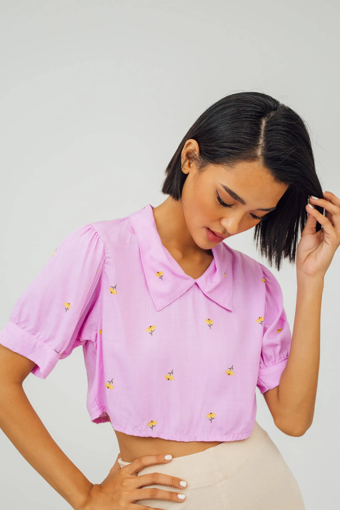 Say Collared Linen Top
