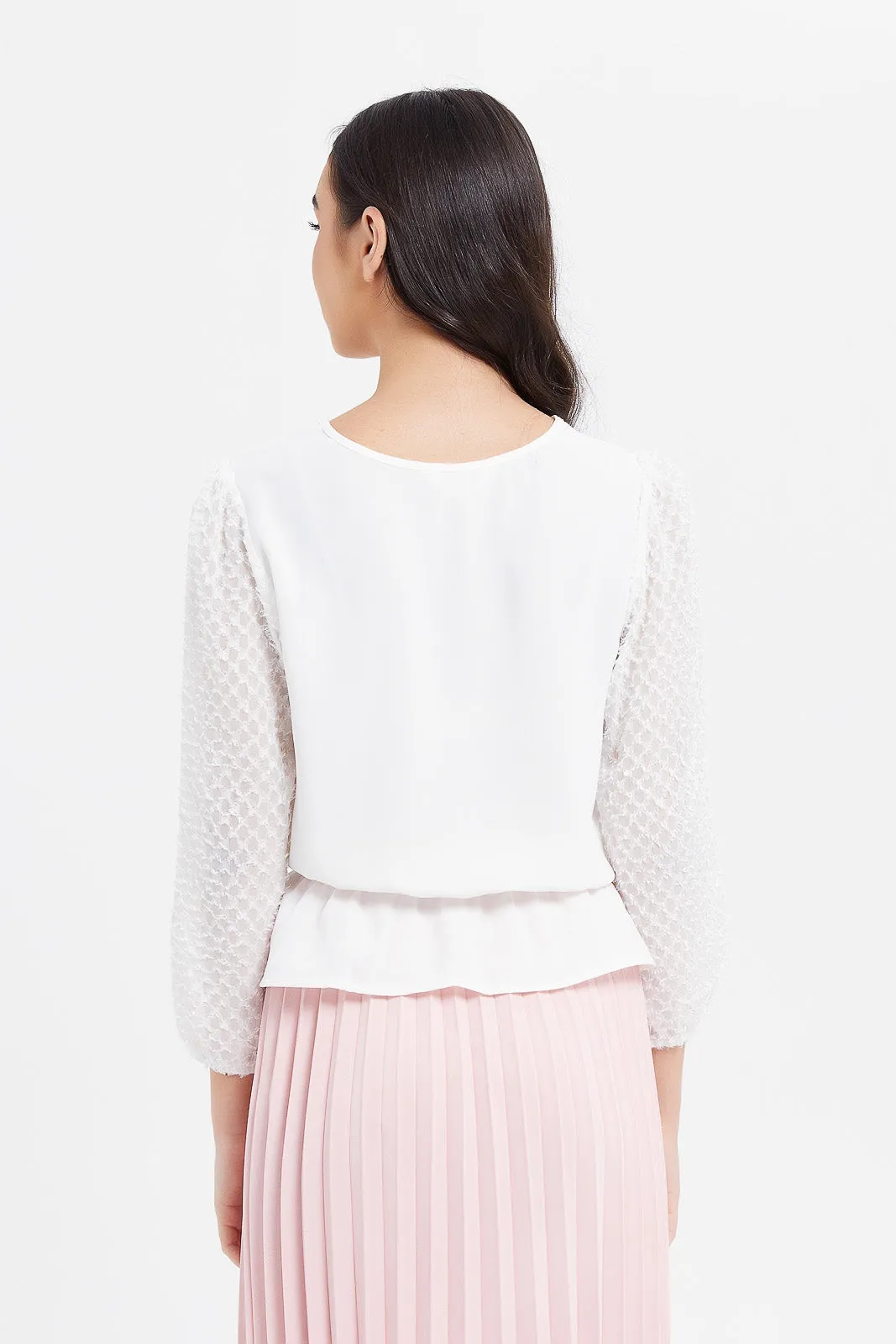 Senior Girls White Embellished Sleeve Top