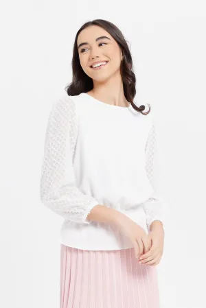 Senior Girls White Embellished Sleeve Top