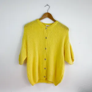 Short Sleeve Alpaca Cardigan-Yellow