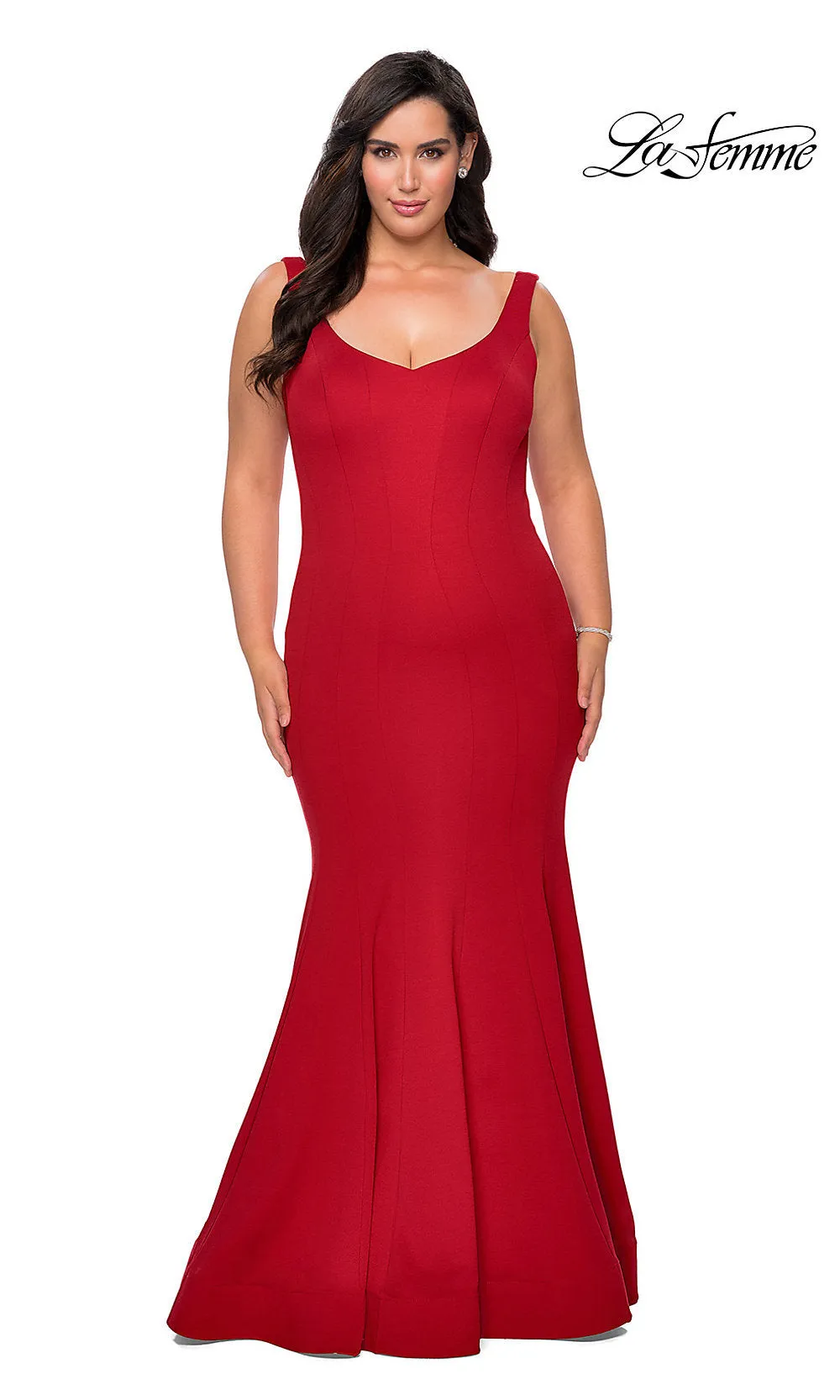 Simple La Femme Long Formal Plus-Size Mermaid Gown