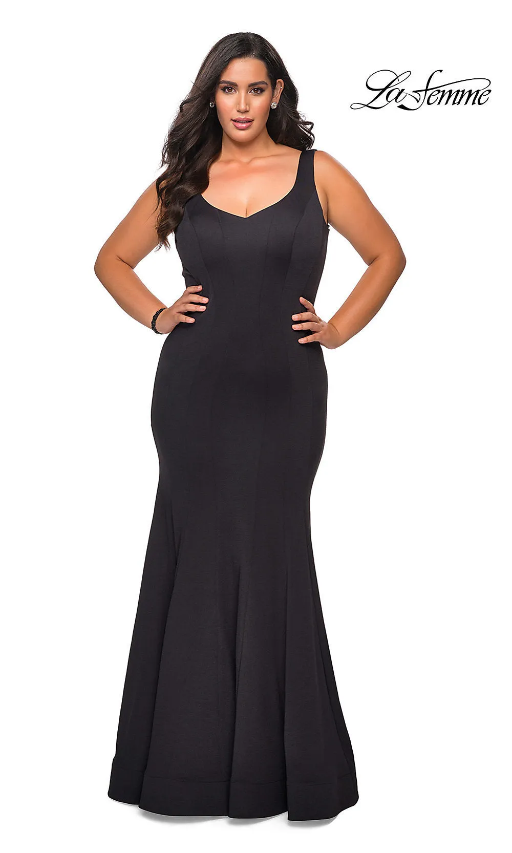 Simple La Femme Long Formal Plus-Size Mermaid Gown