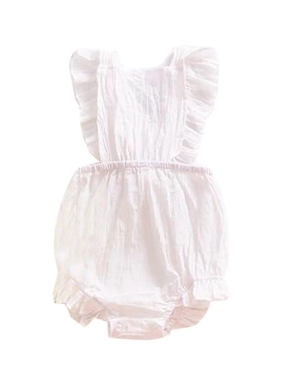Solid Color Romper Backless Strapped Sleeveless Bodysuit for Baby Girls