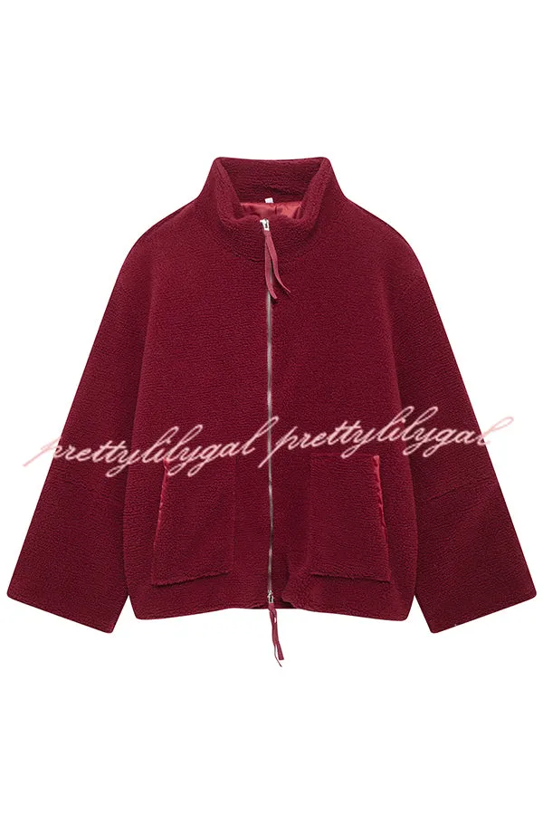 Solid Color Stitching High Collar Long Sleeve Loose Pocket Woolen Coat