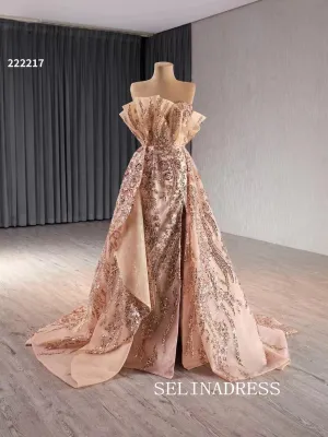 Strapless Sequins Luxury Wedding Dress Overskirt Quinceanera Dress 222217
