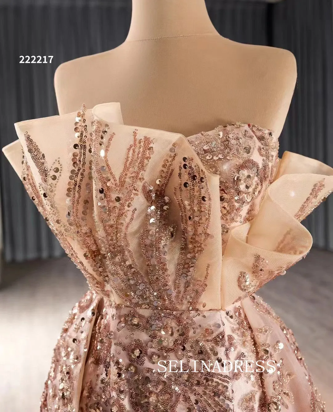 Strapless Sequins Luxury Wedding Dress Overskirt Quinceanera Dress 222217