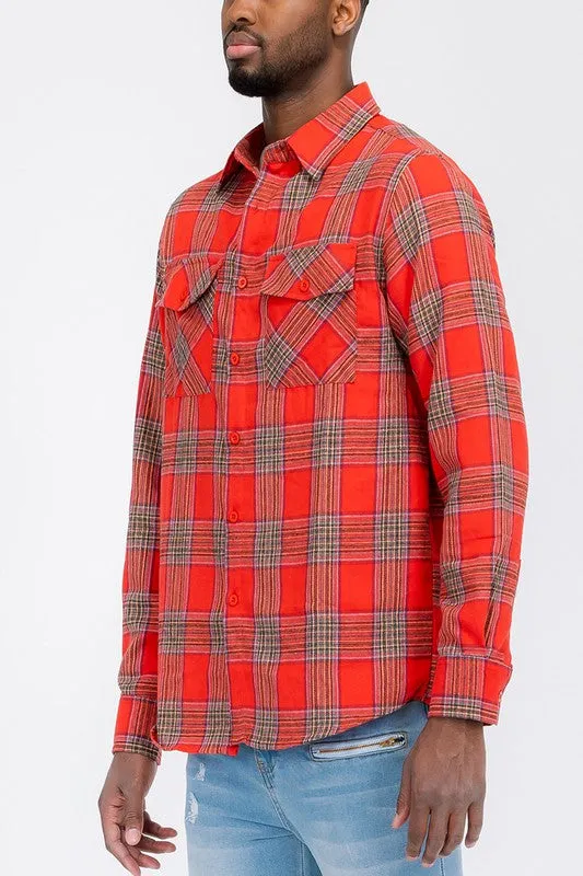 TEEK - LONG SLEEVE FLANNEL PLAID CHECKERED SHIRT