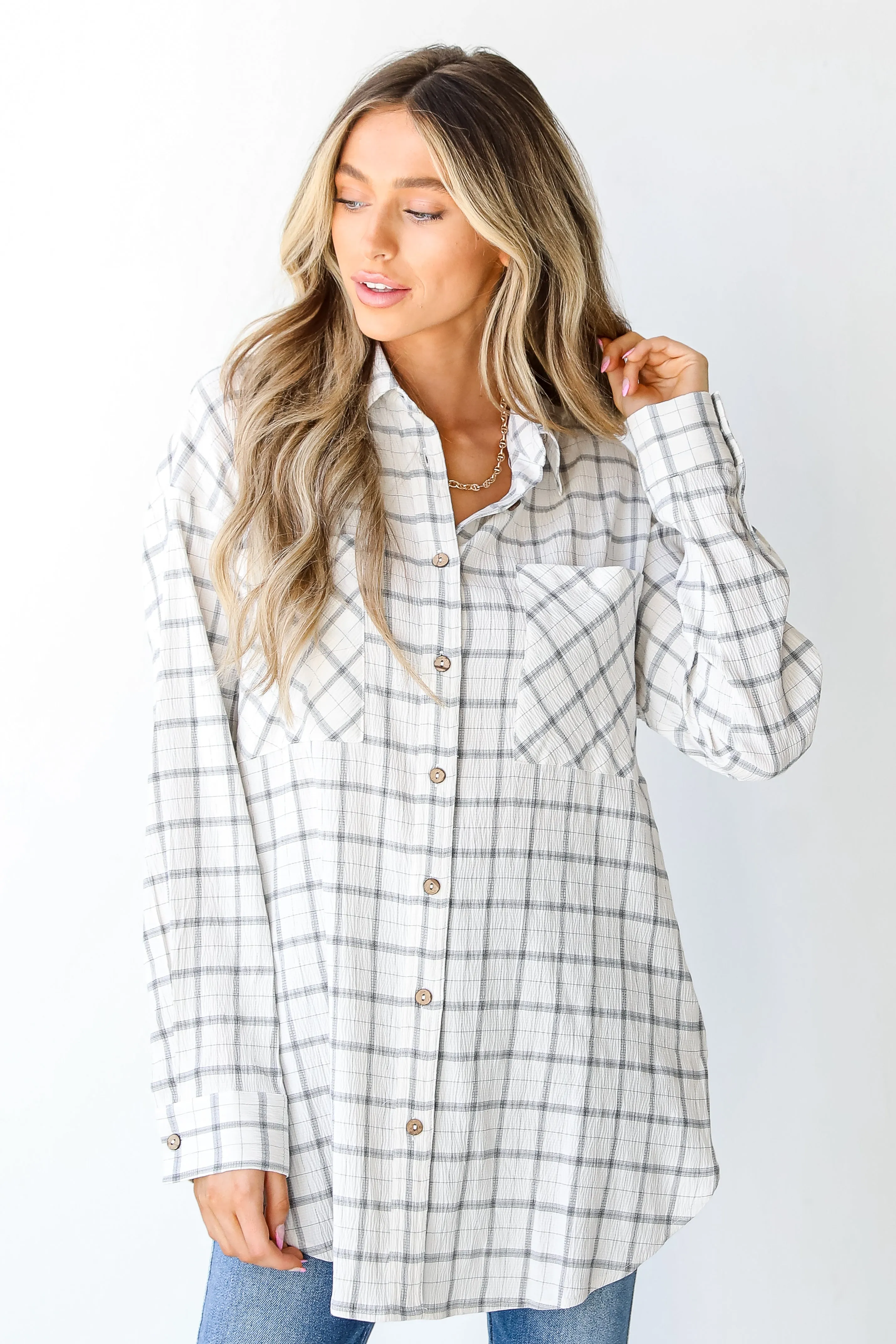 Treat Me Right Plaid Button-Up Blouse