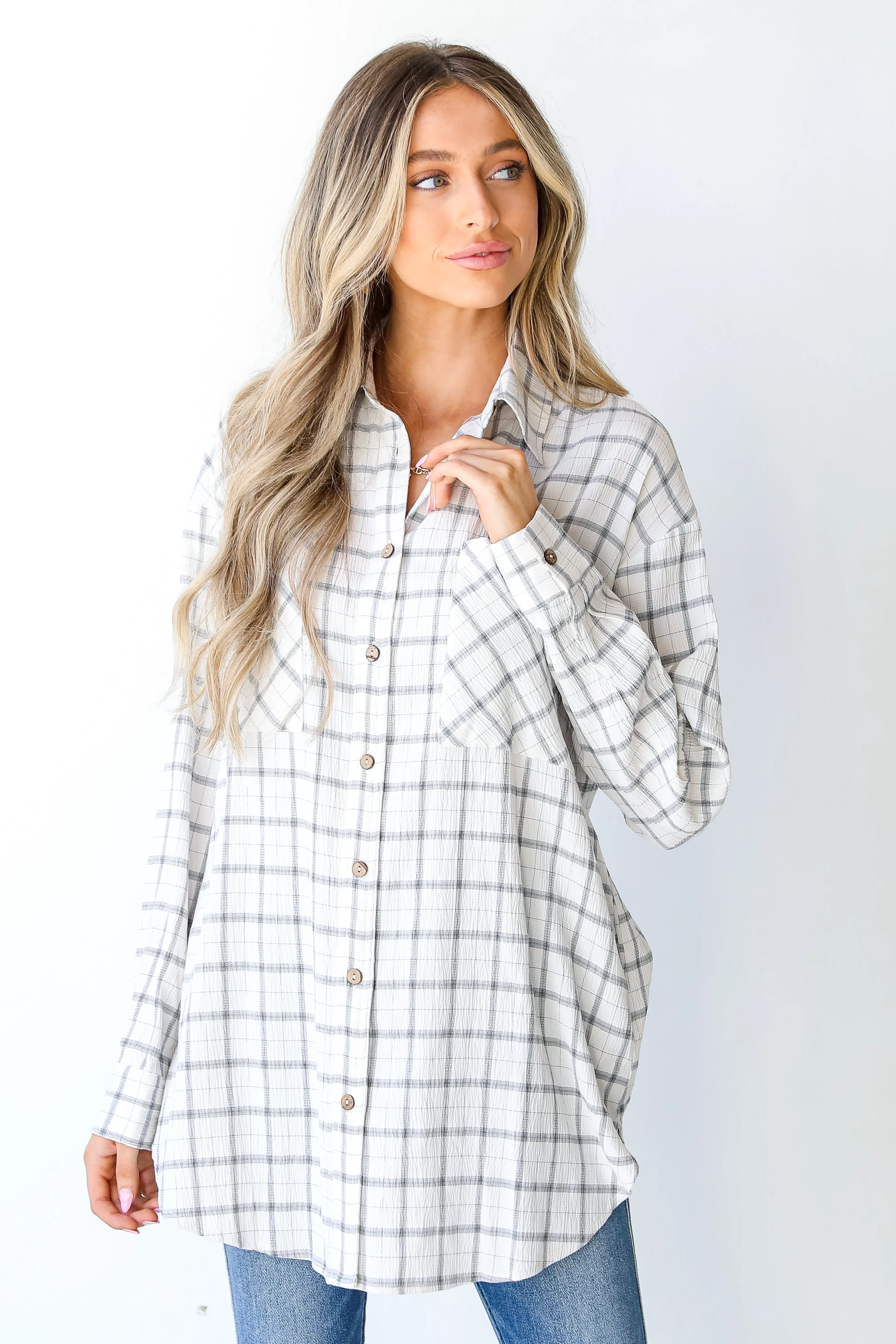 Treat Me Right Plaid Button-Up Blouse