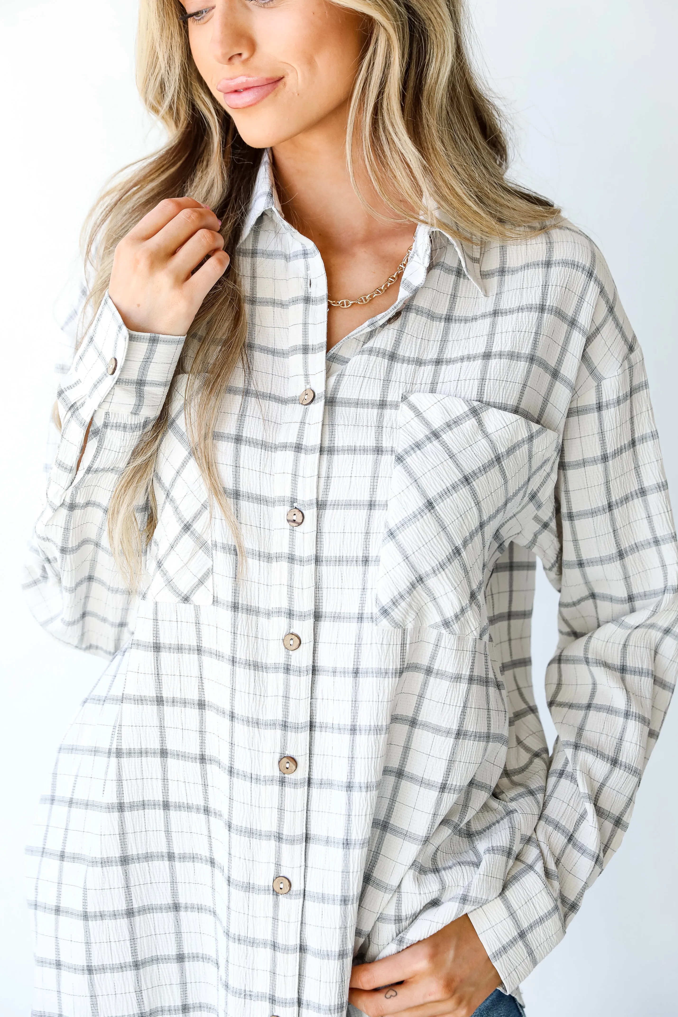 Treat Me Right Plaid Button-Up Blouse