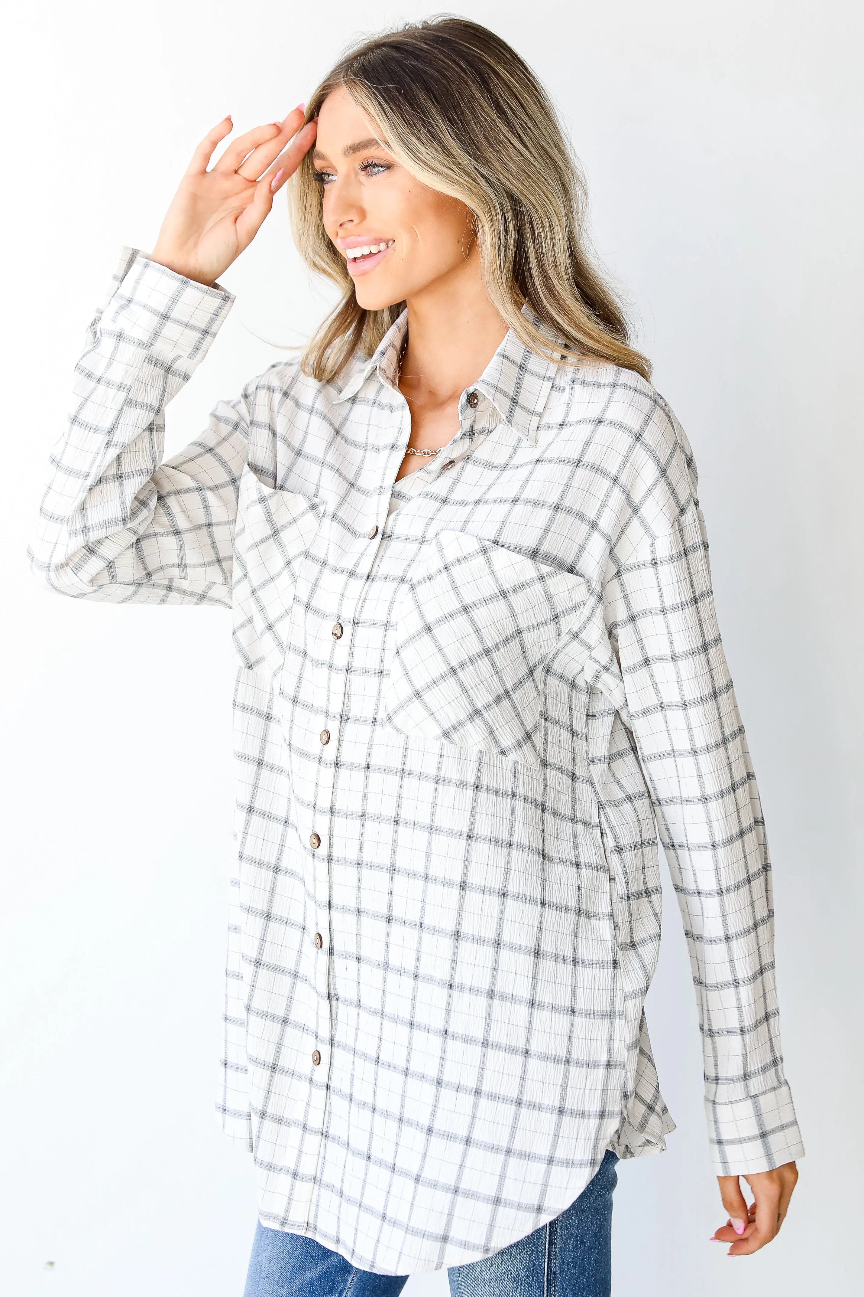 Treat Me Right Plaid Button-Up Blouse
