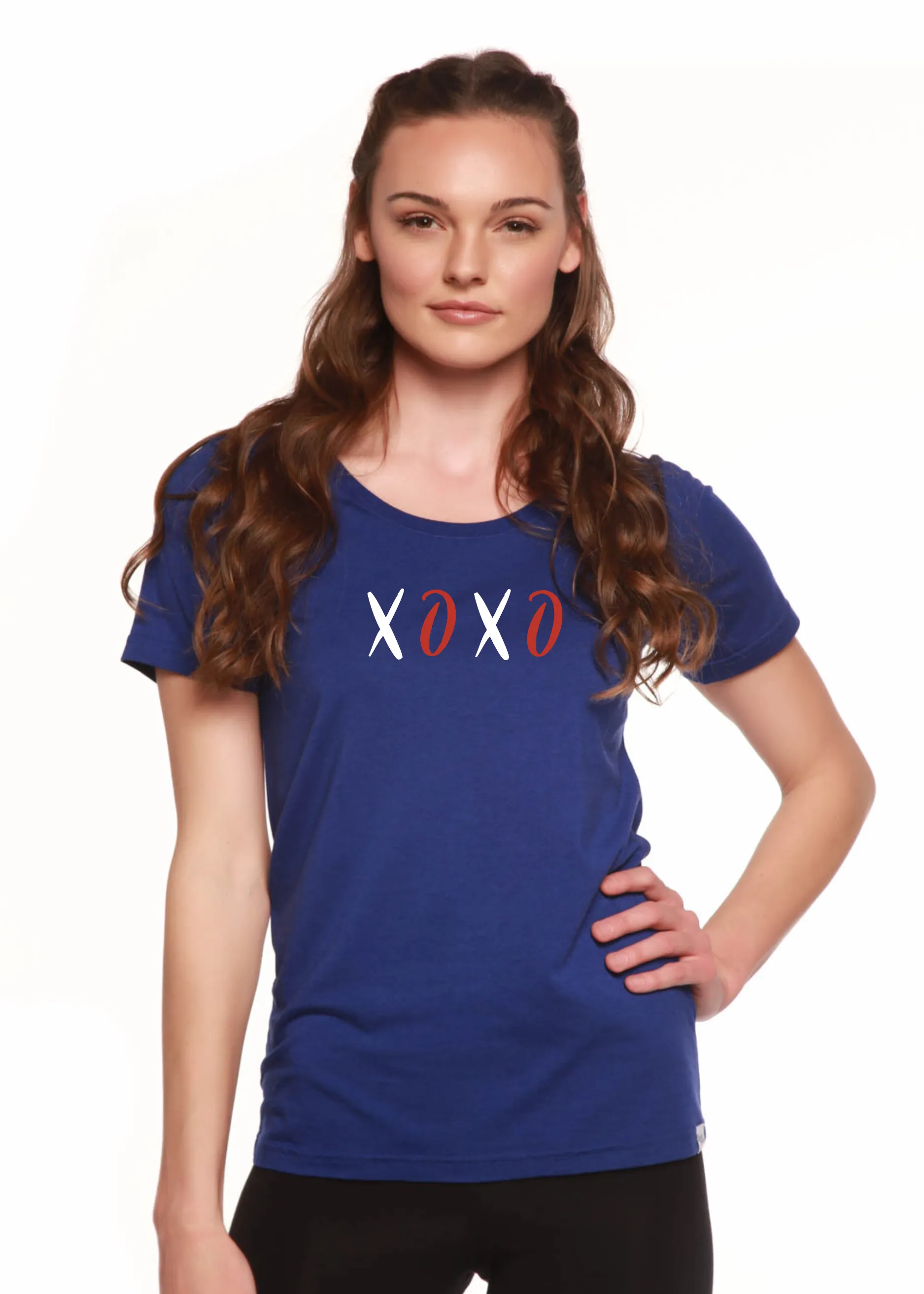 XOXO Women's Bamboo Sleeve Scoop Neck Graphic T-Shirt