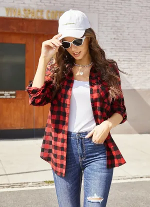 Zeagoo Checked Shirt Women's Long Sleeve Costume Blouse (DE Only)