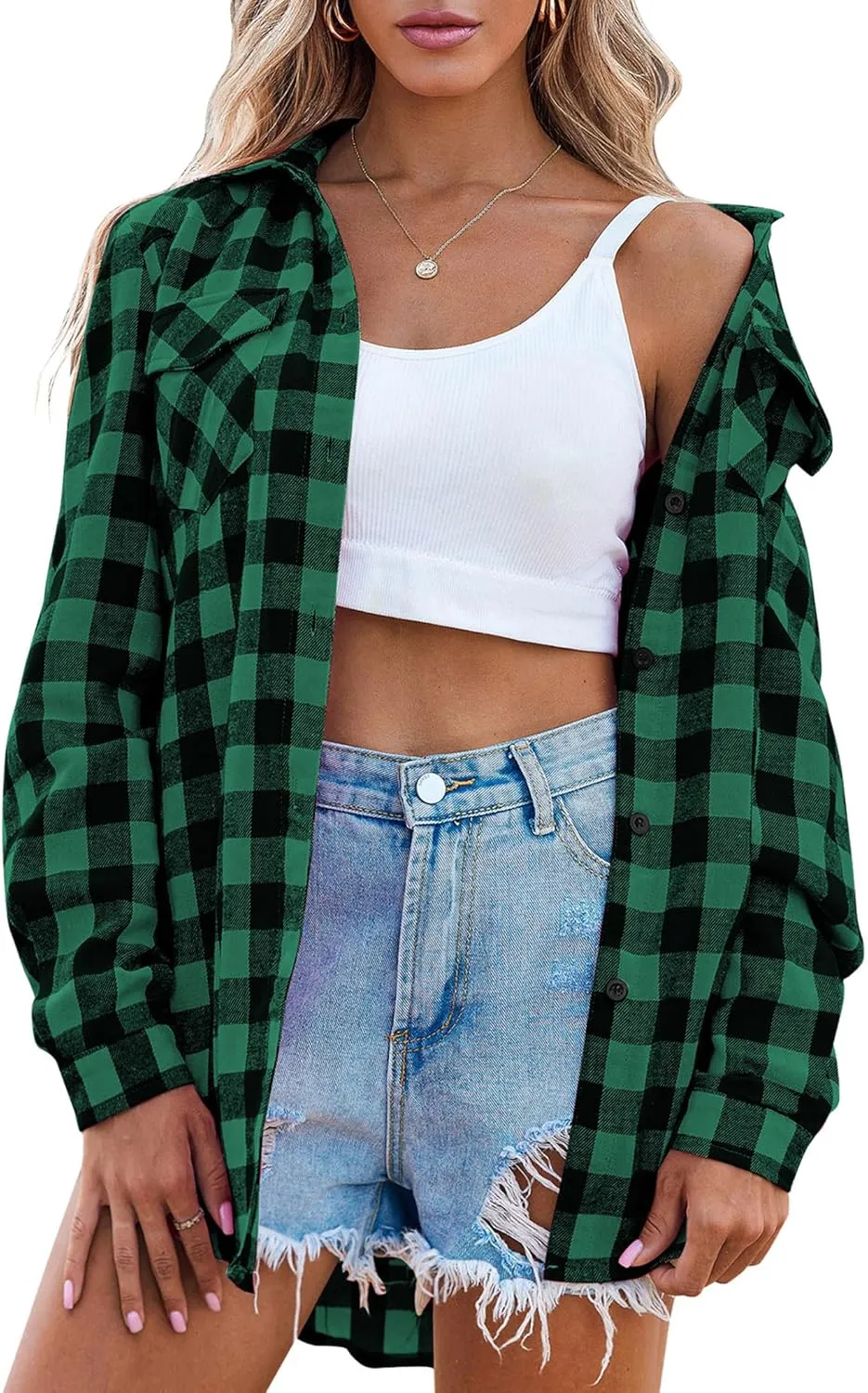 Zeagoo Checked Shirt Women's Long Sleeve Costume Blouse (DE Only)