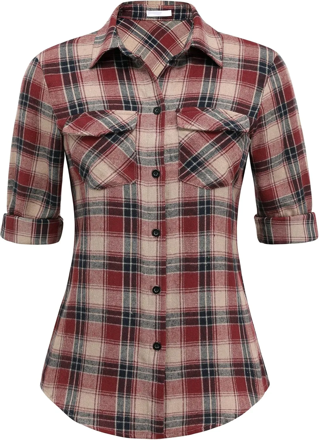 Zeagoo Checked Shirt Women's Long Sleeve Costume Blouse (DE Only)
