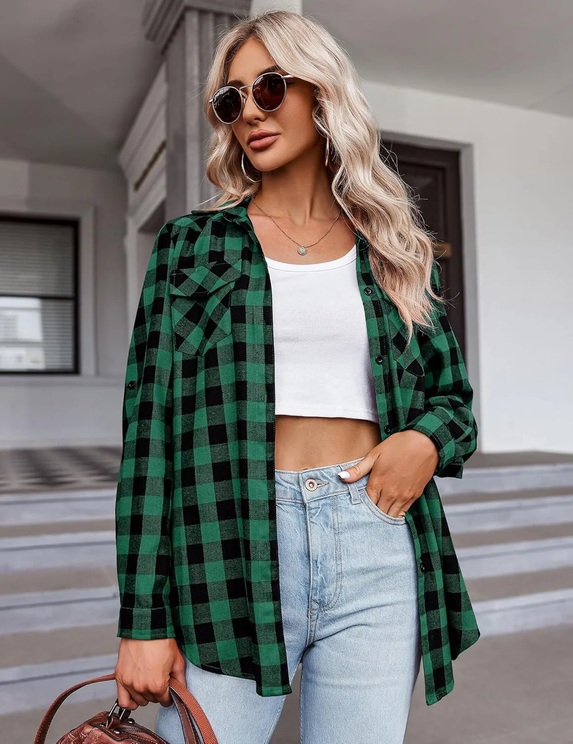 Zeagoo Checked Shirt Women's Long Sleeve Costume Blouse (DE Only)