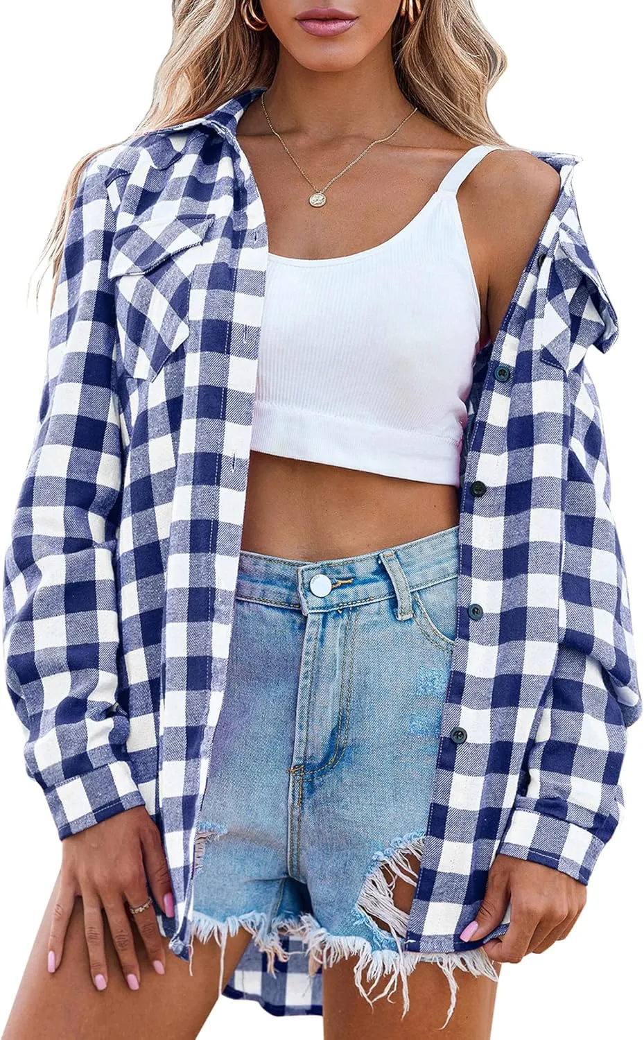 Zeagoo Checked Shirt Women's Long Sleeve Costume Blouse (DE Only)