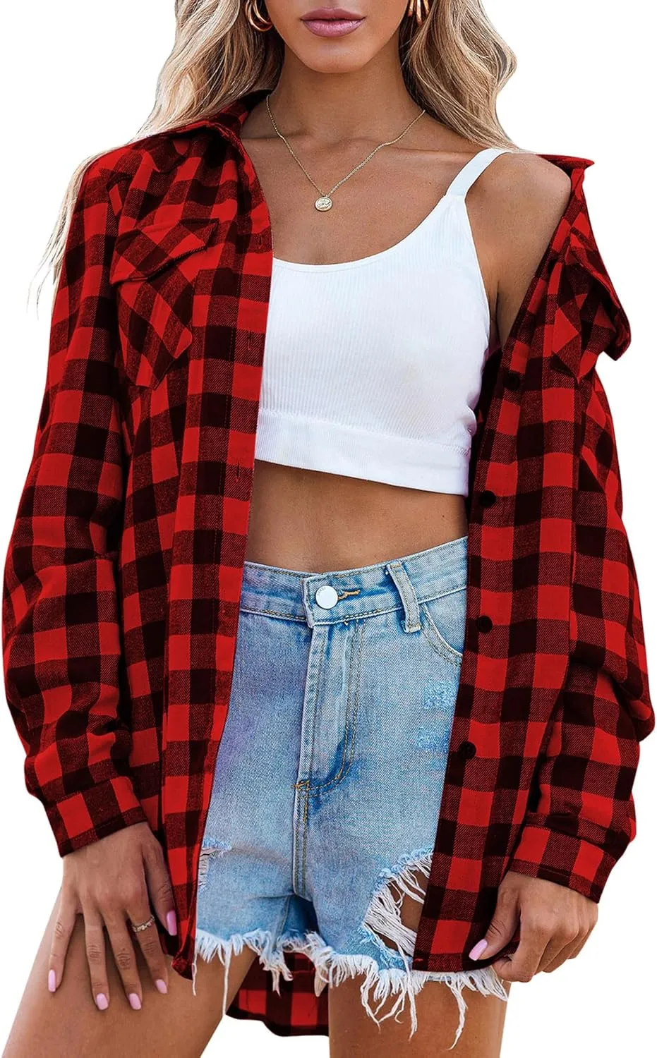 Zeagoo Checked Shirt Women's Long Sleeve Costume Blouse (DE Only)