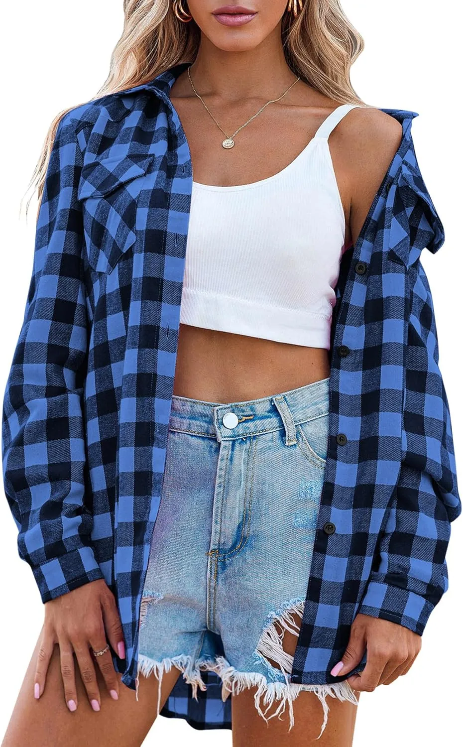 Zeagoo Checked Shirt Women's Long Sleeve Costume Blouse (DE Only)
