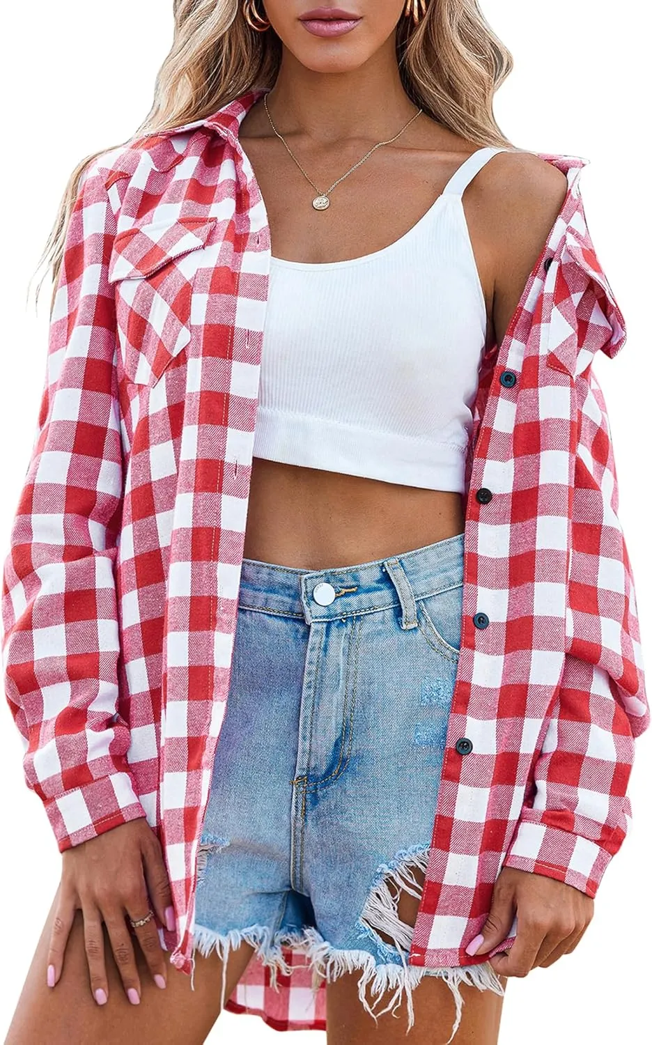 Zeagoo Checked Shirt Women's Long Sleeve Costume Blouse (DE Only)
